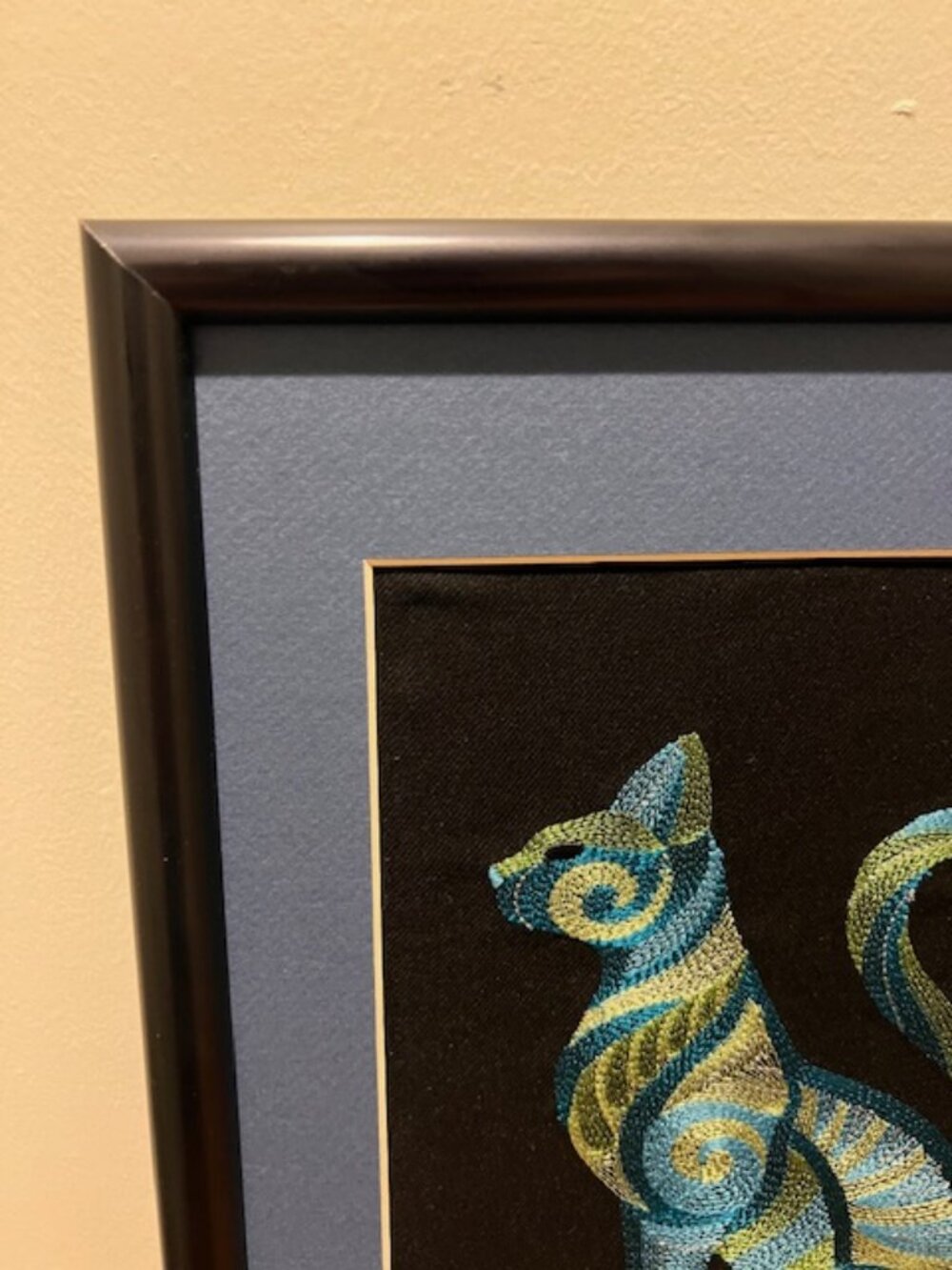 Homemade Blue & Green Cat Embroidery Art 11X14 - Picture 4 of 5